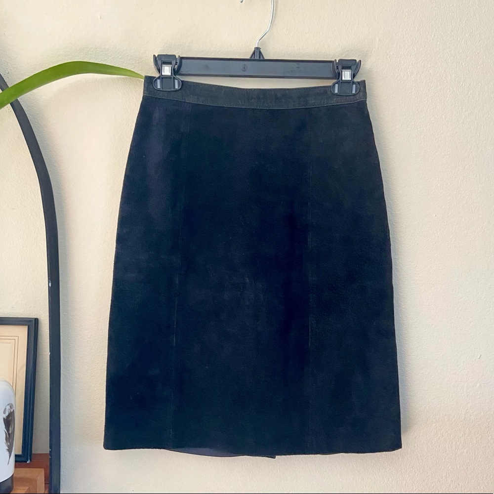 Vintage Black Suede Leather Pencil Skirt S